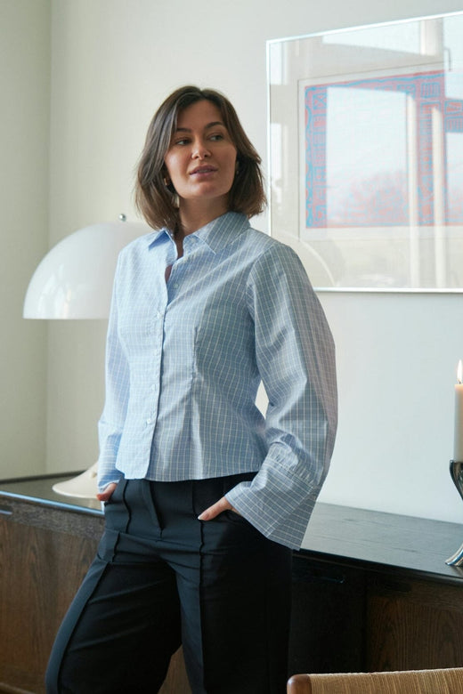 Neo Noir - Rosa Light Check Shirt 167942 - 145 - Light Blue Skjorter 