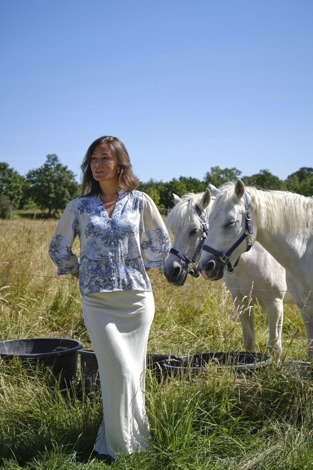 Neo Noir - Roselle Artist Paisley Blouse 165558 - 510 - Powder Blue Bluser 