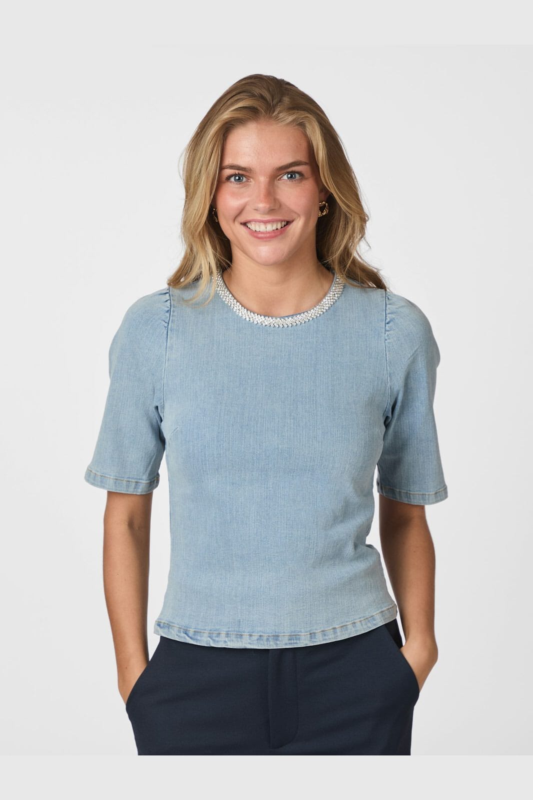 Neo Noir - Rosia Denim Emb Top 165734 - 145 - Light Blue