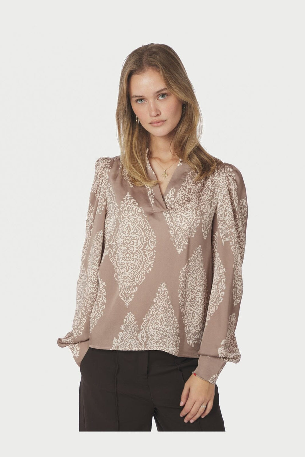 Neo Noir - Rosslyn Paisley Drop Blouse 163976 - 811 - Dark Taupe