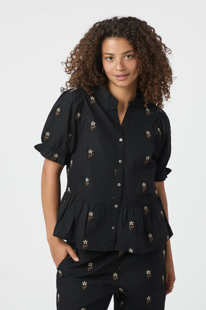 Neo Noir - Savy Flower Emb Blouse 166791 - 100 - Black