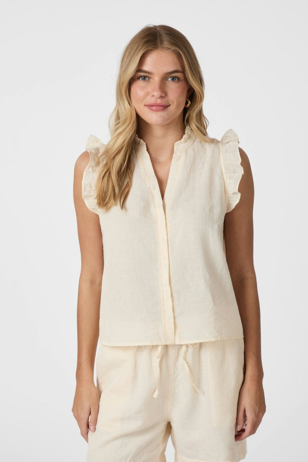 Neo Noir - Siona Linen Top 160245 - 191 - Light Yellow