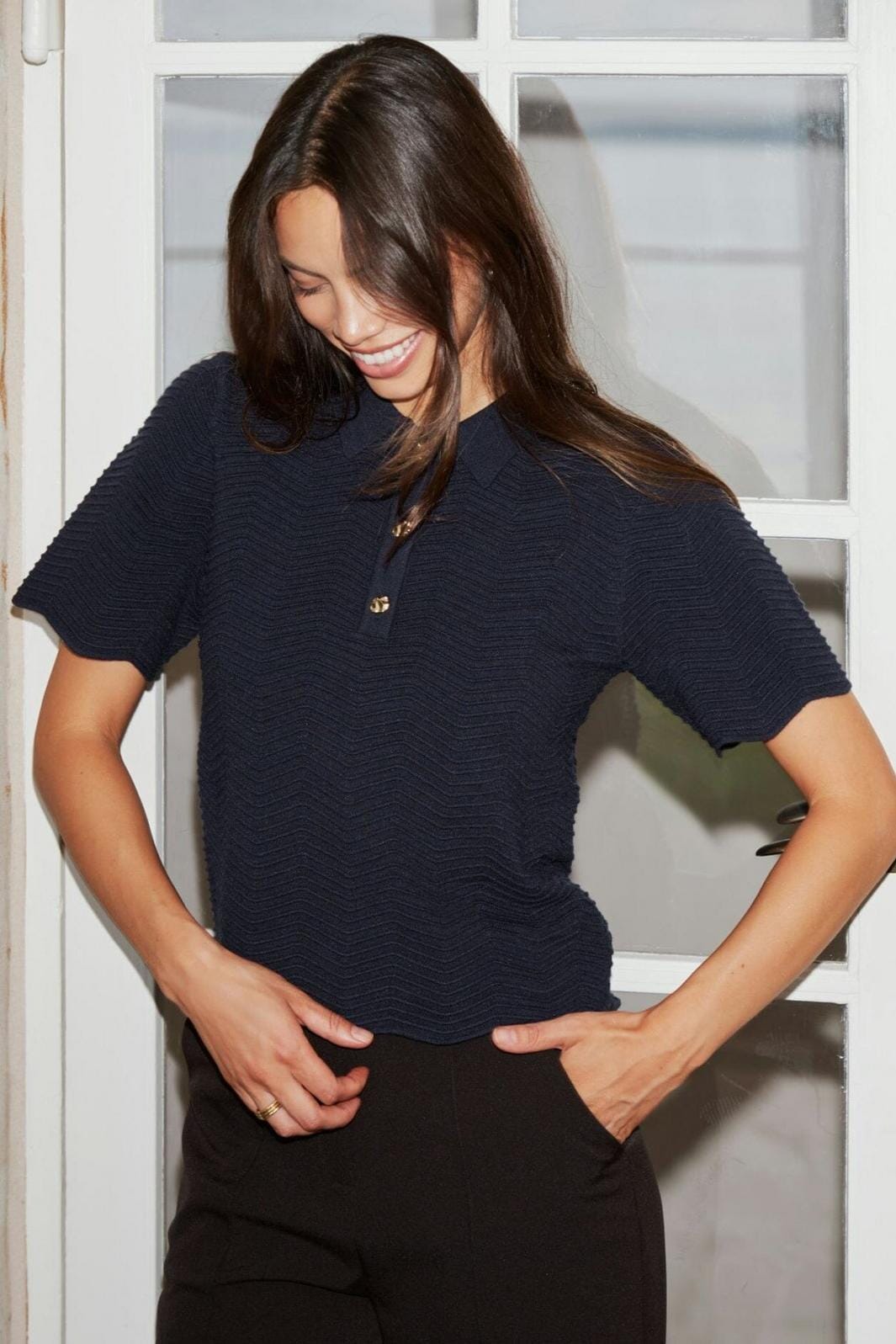 Neo Noir - Soko Wave Knit Tee 164605 - 678 - Midnight Blue Strikbluser 