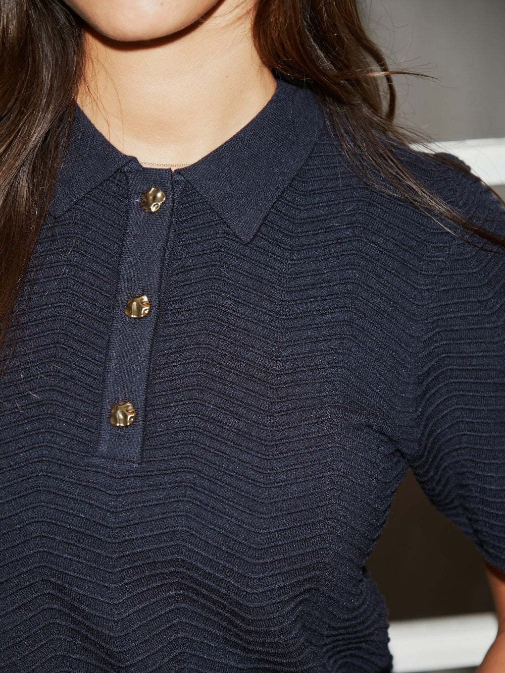 Neo Noir - Soko Wave Knit Tee 164605 - 678 - Midnight Blue Strikbluser 