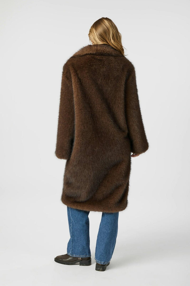 Neo Noir - Stephanie Faux Fur Long Jacket 165375 - 210 - Brown