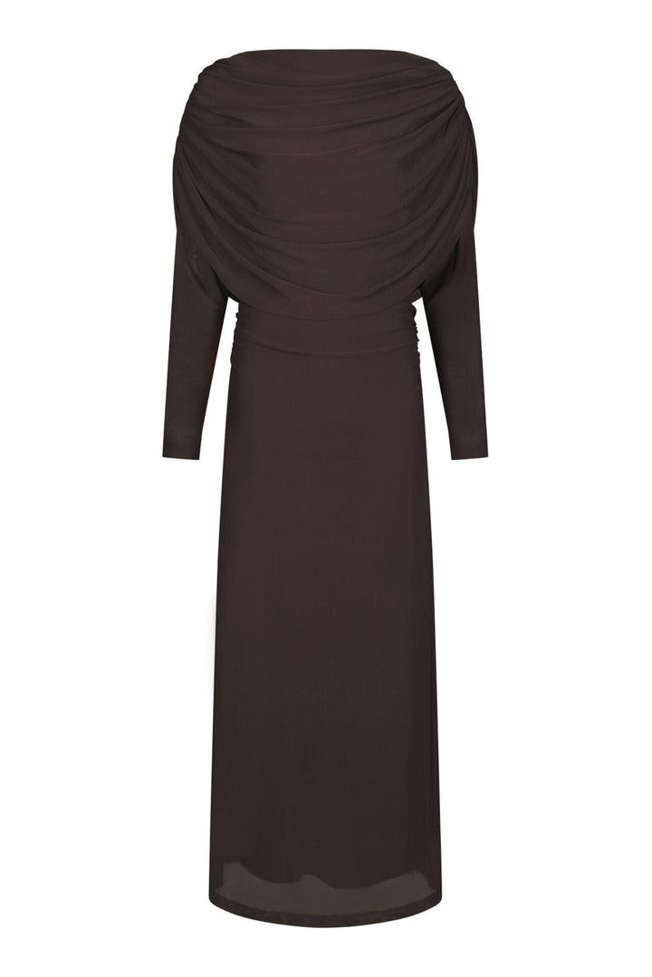 Neo Noir - Tattana Long Drapy Mesh Dress 170651 - 676 - Dark Brown Kjoler 
