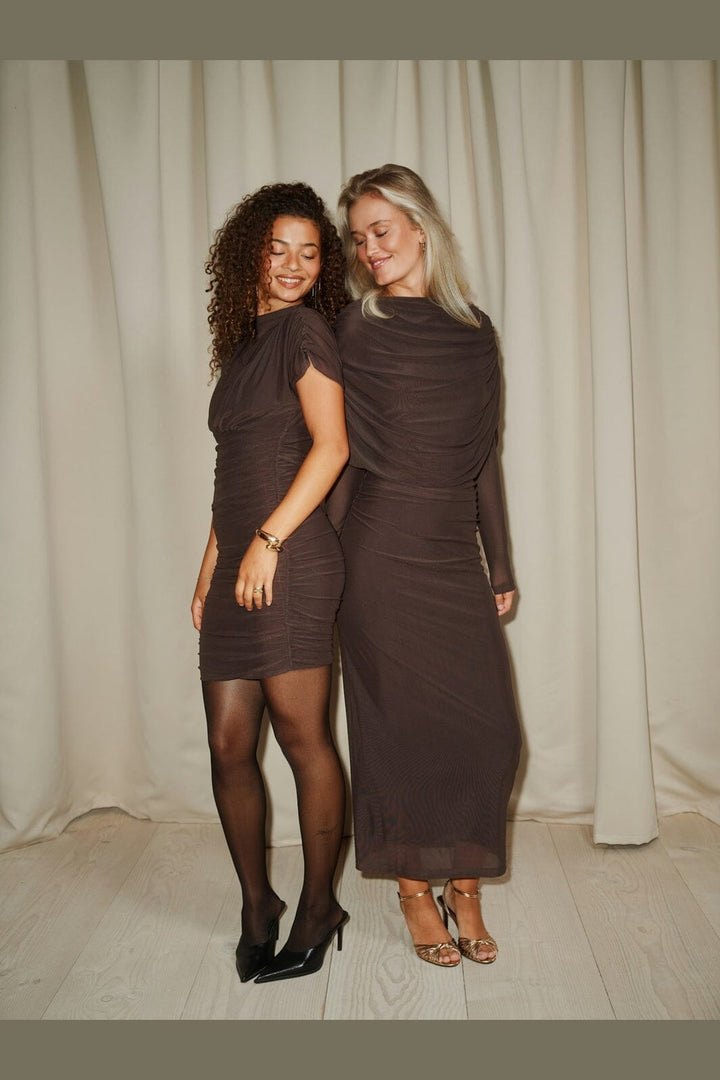 Neo Noir - Tattana Long Drapy Mesh Dress 170651 - 676 - Dark Brown