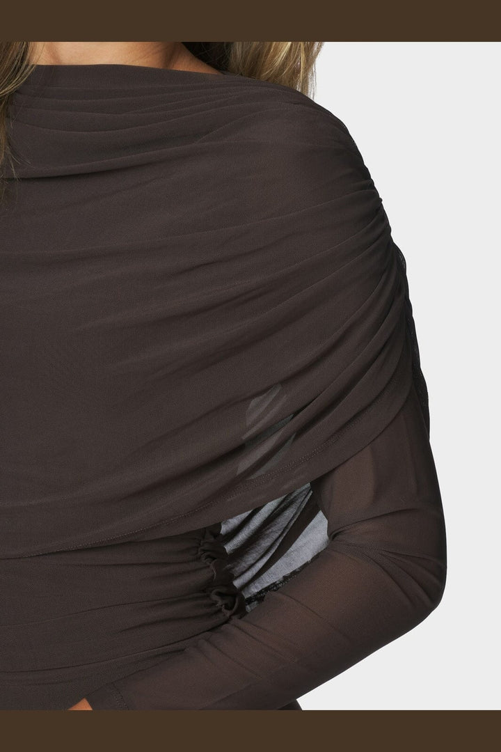 Neo Noir - Tattana Long Drapy Mesh Dress 170651 - 676 - Dark Brown
