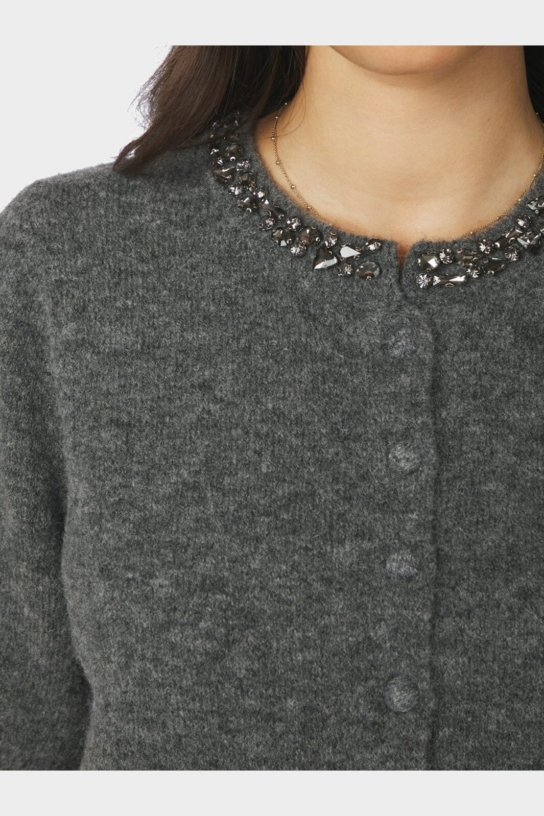 Neo Noir - Vanille Stone Soft Knit Cardigan 170125 - 805 - Dark Grey Mel.