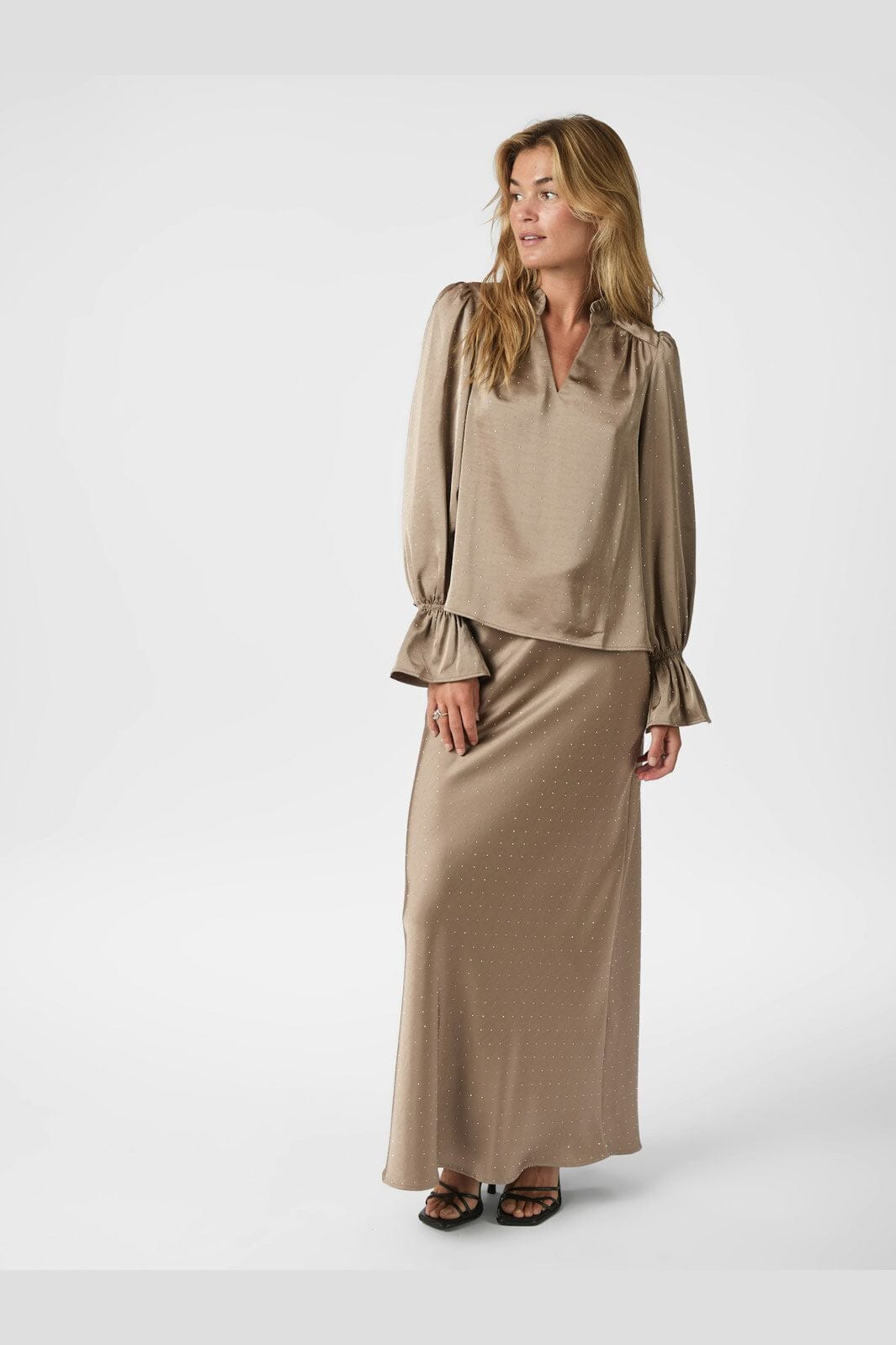 Neo Noir - Viso Heavy Sateen Bedaz Skirt 166890 - 811 - Dark Taupe