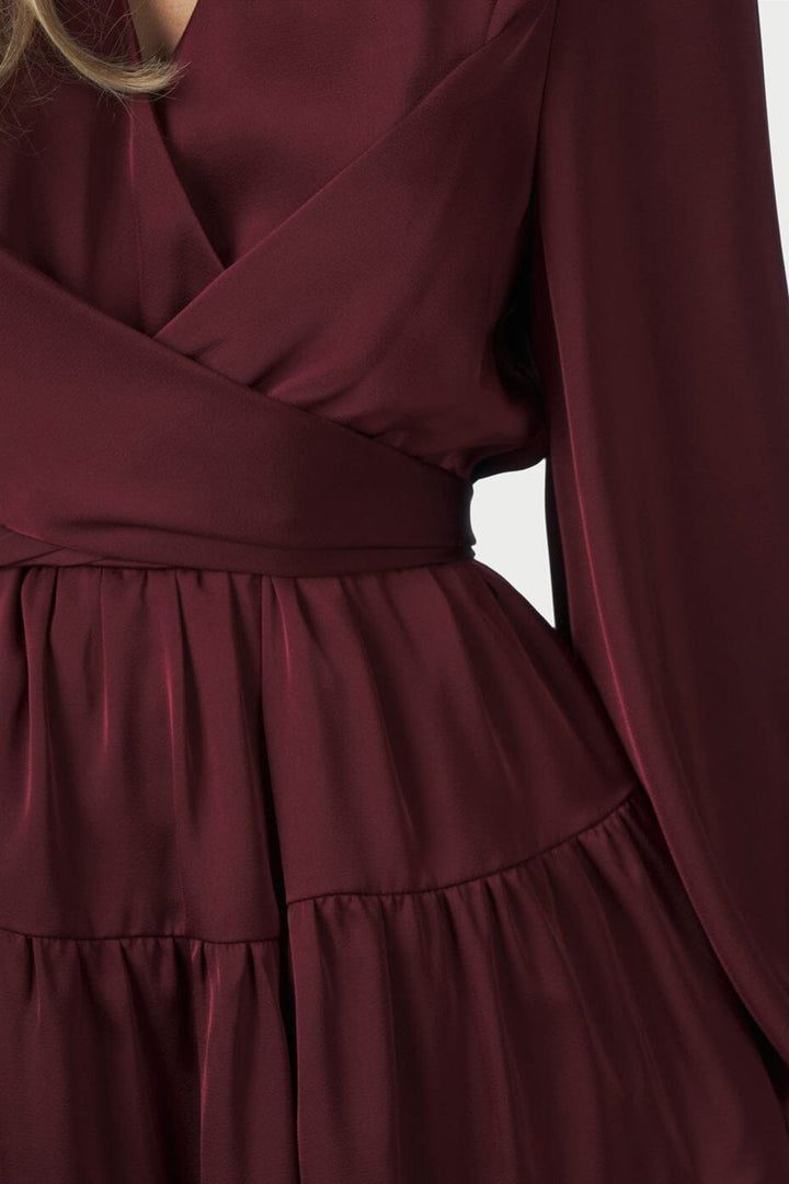 Neo Noir - Vivina Drapy Satin Dress 171618 - 174 - Burgundy