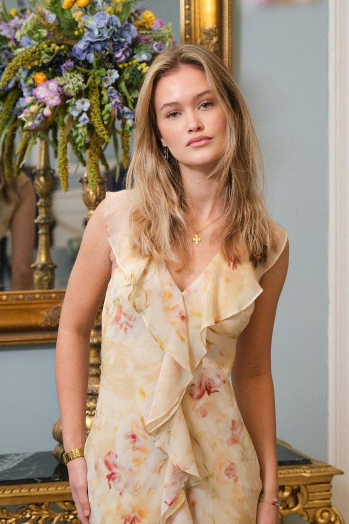 Neo Noir - Zella Chiffon Print Dress 167616 - 203 - Dusty Yellow