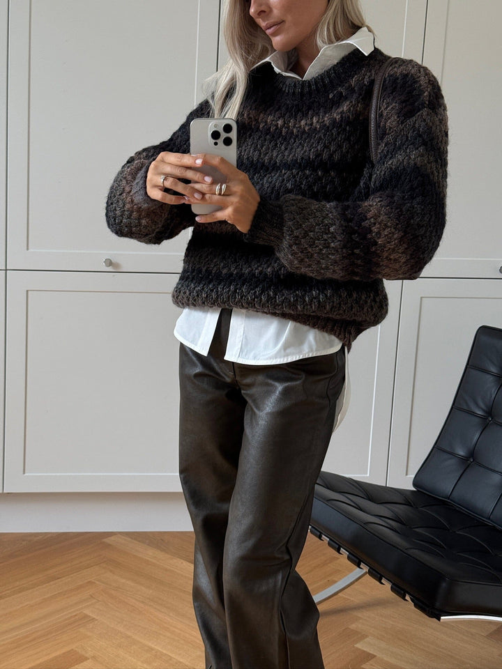 Noella - Gio Knit Sweater 12165005 - 1415 - Brown Grey Mix Strikbluser 