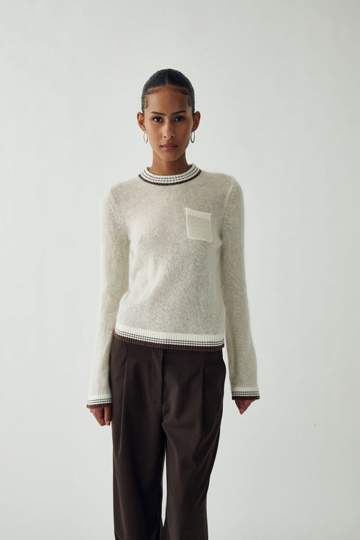 Noella - N-Marthy Ls Knit 16400002 - 1502 - Ivory Brown Strikbluser 