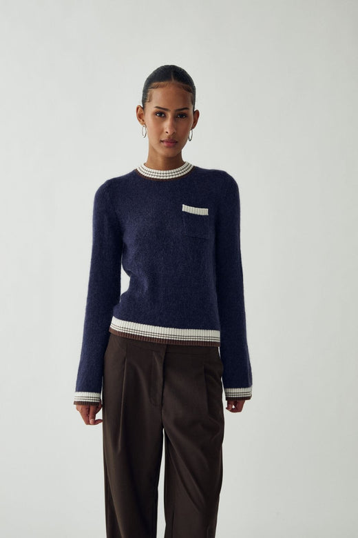 Noella - N-Marthy Ls Knit 16400002 - 448 - Navy Brown Strikbluser 