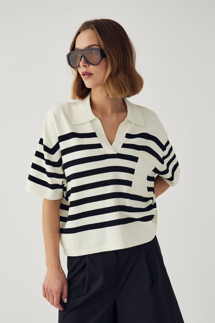 Noella - N-Maryann Knit 15540001 - 1454 - Darryll Black Stripe Strikbluser 