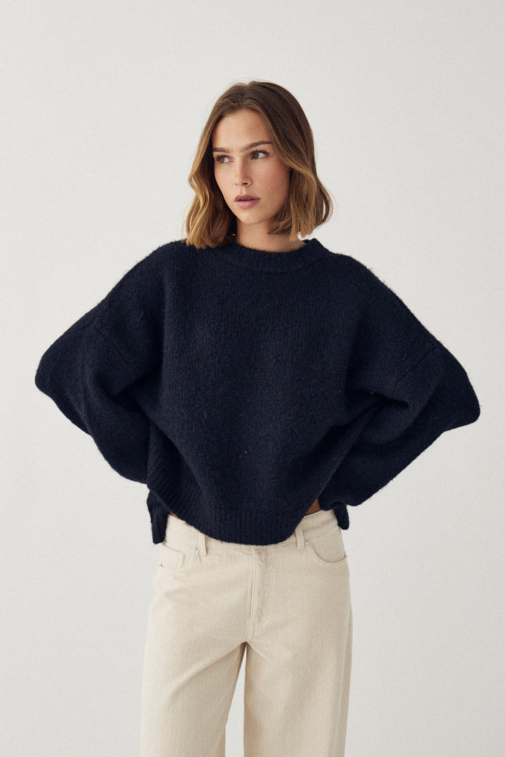Noella - N-Mavi Knit 16100002 - 007 - Navy Strikbluser 