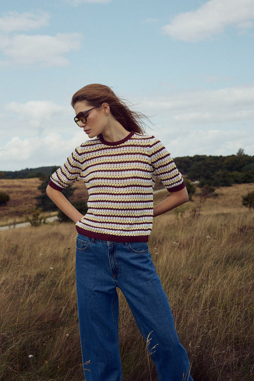 Noella - N-Maylin Knit 15770001 - 1459 - Dinah Brown Stripe Strikbluser 