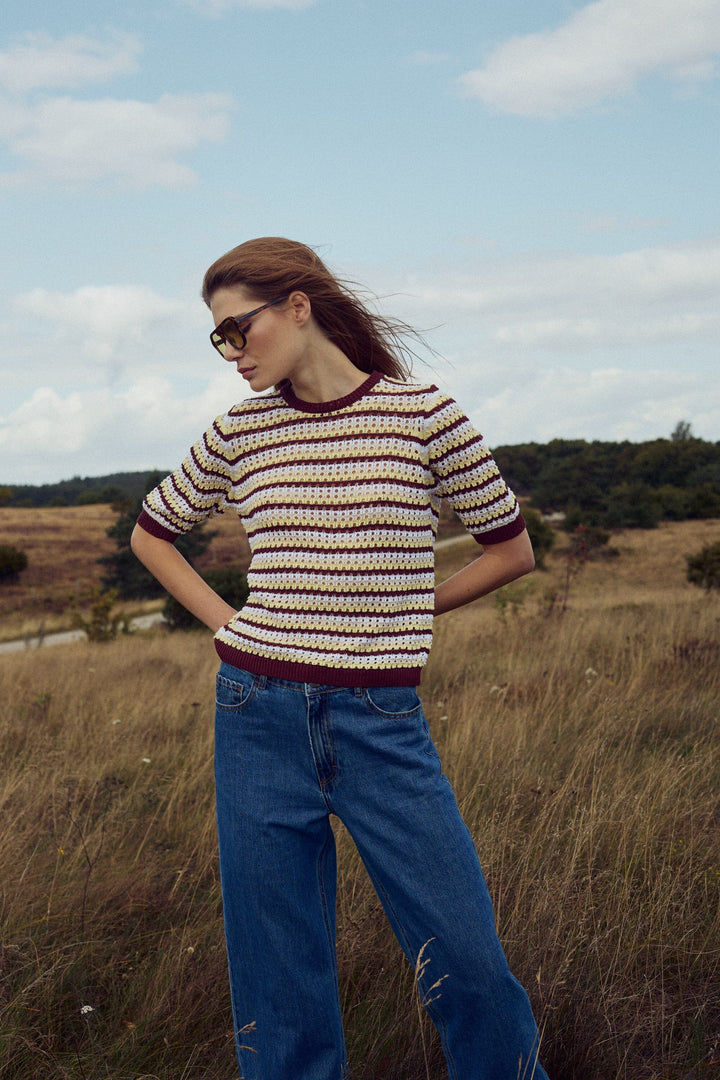 Noella - N-Maylin Knit 15770001 - 1459 - Dinah Brown Stripe Strikbluser 