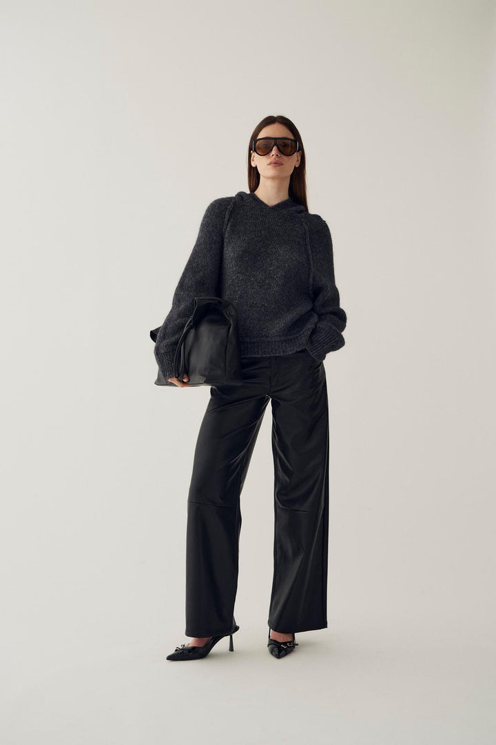 Noella - N-Meeko Knit 16700001 - 019 - Dark Grey Melange Strikbluser 