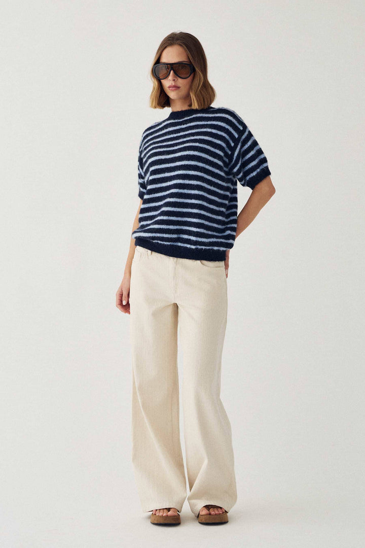 Noella - N-Monikah Ss Knit 16570003 - 117 - Blue Stripe Strikbluser 