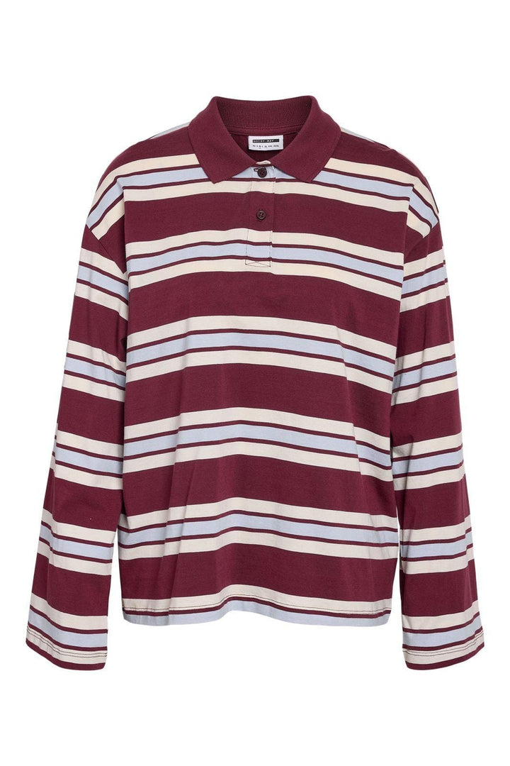 Noisy May - Nmaura L/S Striped Polo Shirt - 4828919 Windsor Wine Cashmere/Birch Skjorter 