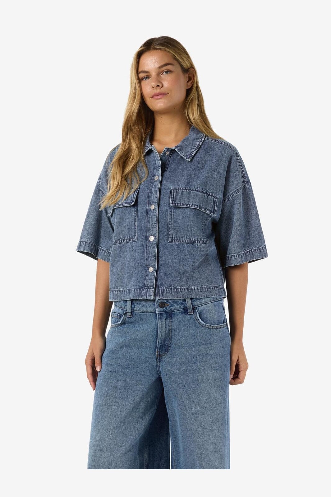 Noisy May - Nmenza S/S Reg Crop Shirt Mg004Mb - 4919938 Medium Blue Denim