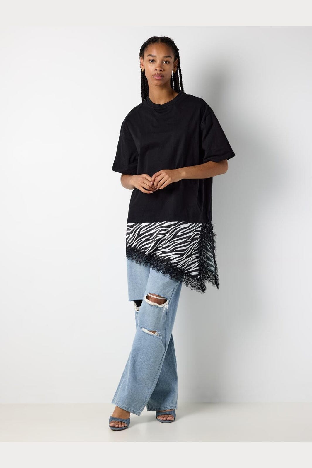 Noisy May - Nmfilla S/S Oversize Satin T-Shirt - 5191000 Black Zebra