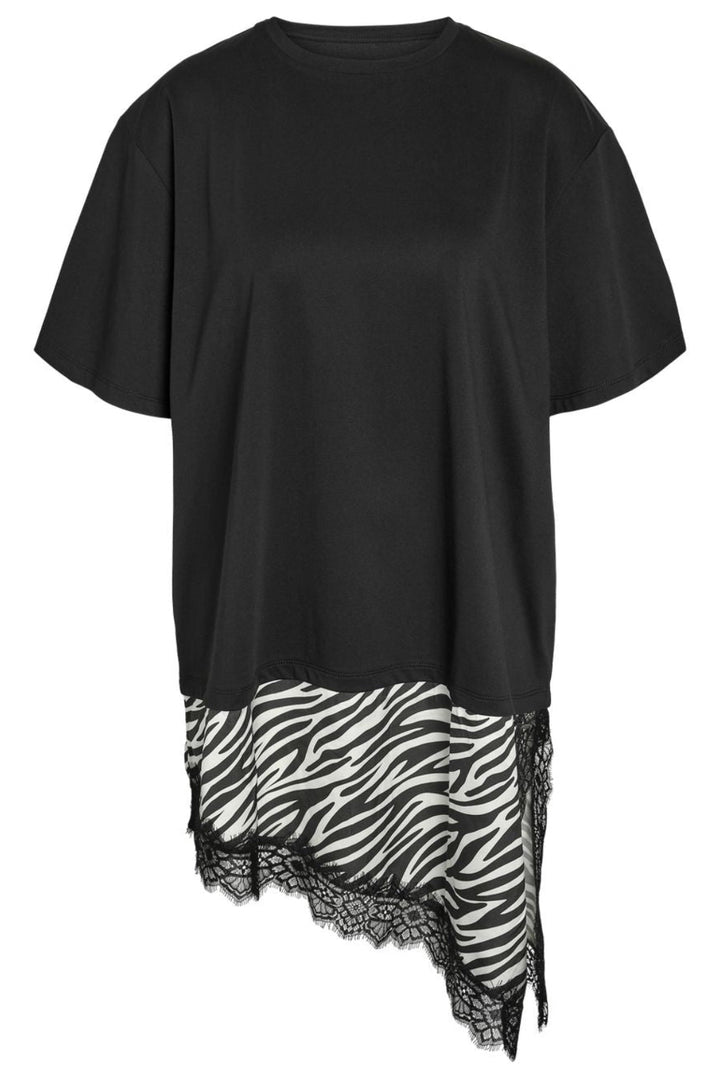Noisy May - Nmfilla S/S Oversize Satin T-Shirt - 5191000 Black Zebra