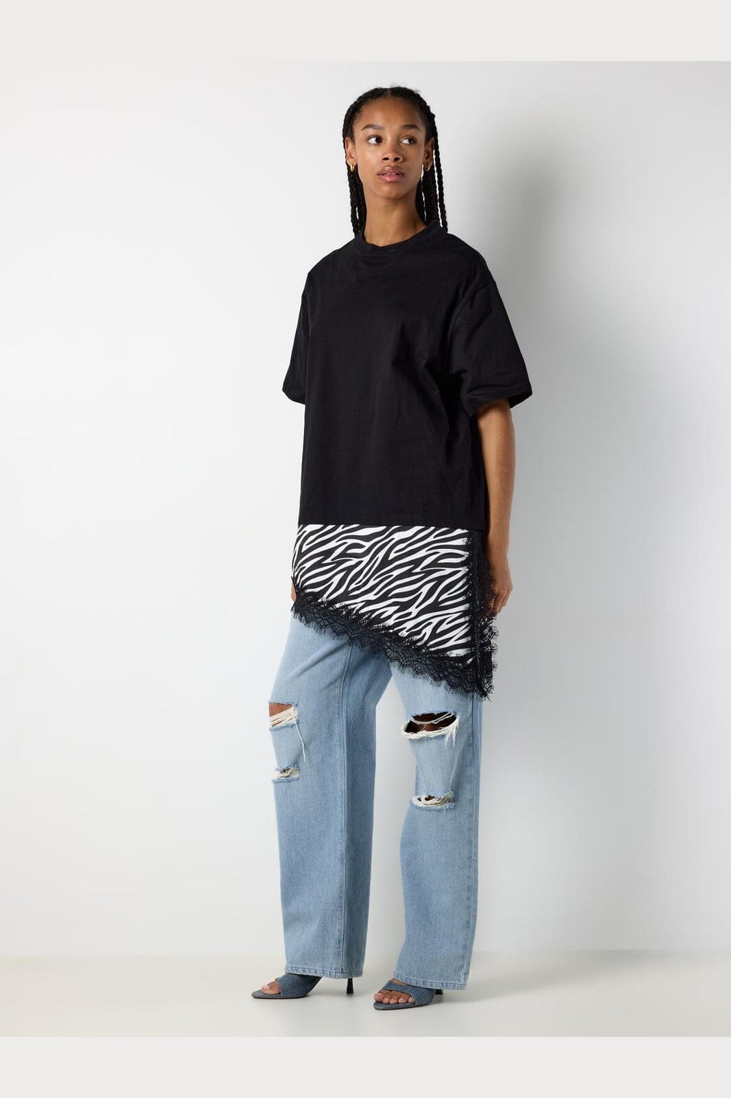 Noisy May - Nmfilla S/S Oversize Satin T-Shirt - 5191000 Black Zebra