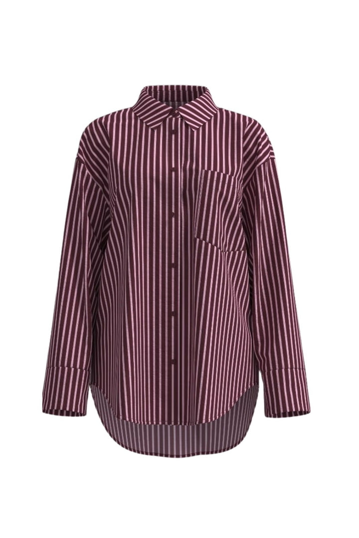 Noisy May - Nmfrida L/S Button Shirt Box - 5089197 Windsor Wine Begonia Pink/White