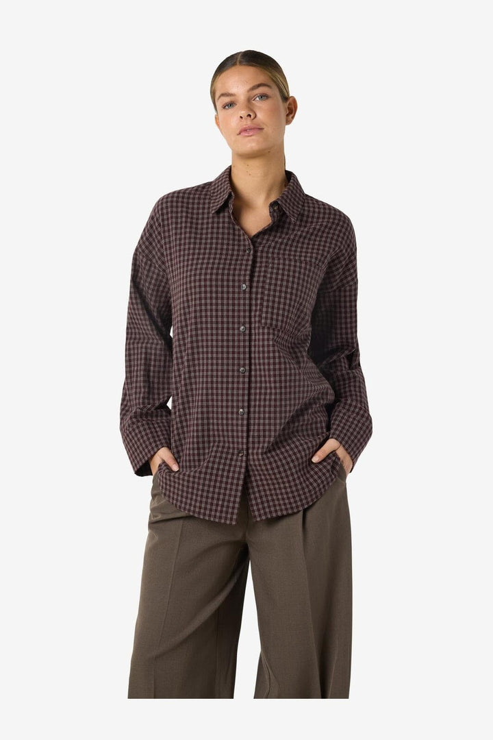 Noisy May - Nmhailey Zoe L/S Check Shirt - 5117232 Chocolate Brown Birch
