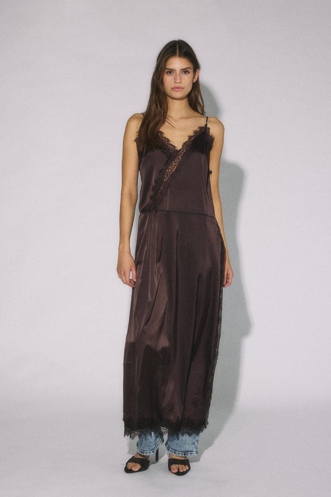 Noisy May - Nmlouise Sl Strap Lace Dress - 5081997 Chocolate Brown
