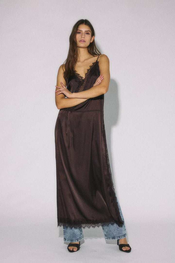 Noisy May - Nmlouise Sl Strap Lace Dress - 5081997 Chocolate Brown