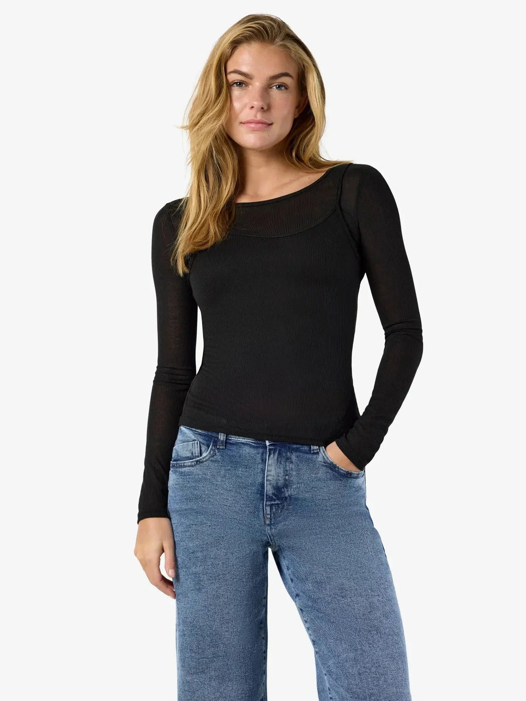 Noisy May - Nmnusa L/S Doublelayer Top - 5144779 Black Bluser 