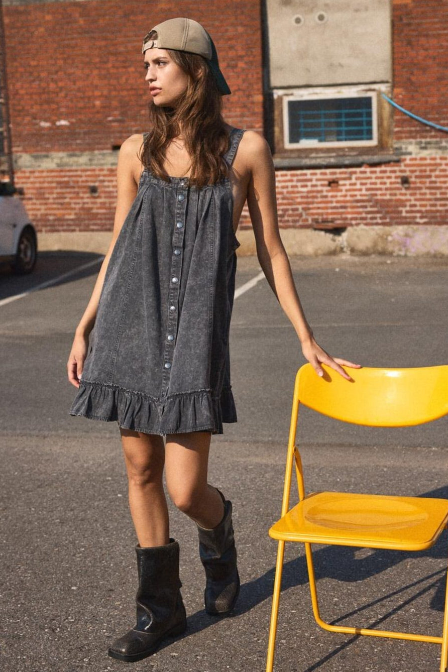 Noisy May - Nmoregon S/L Denim Acid Short Dress Bl - 4754961 Black Washed