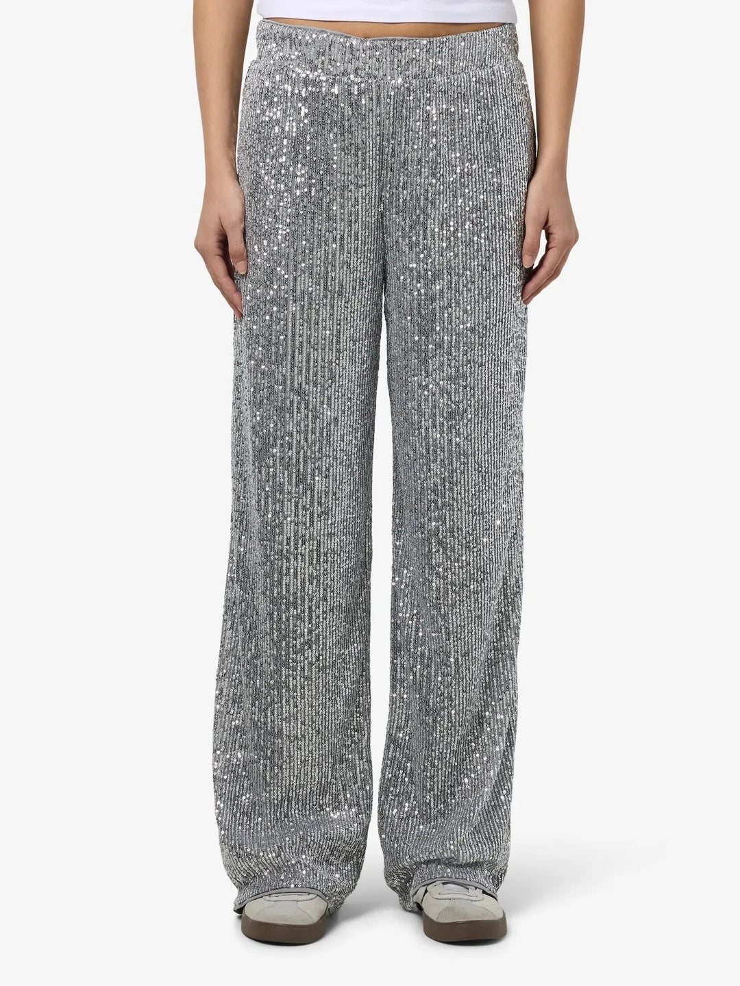 Noisy May - Nmscarlet Sequin Wide Pants - 4843311 Silver Bukser 