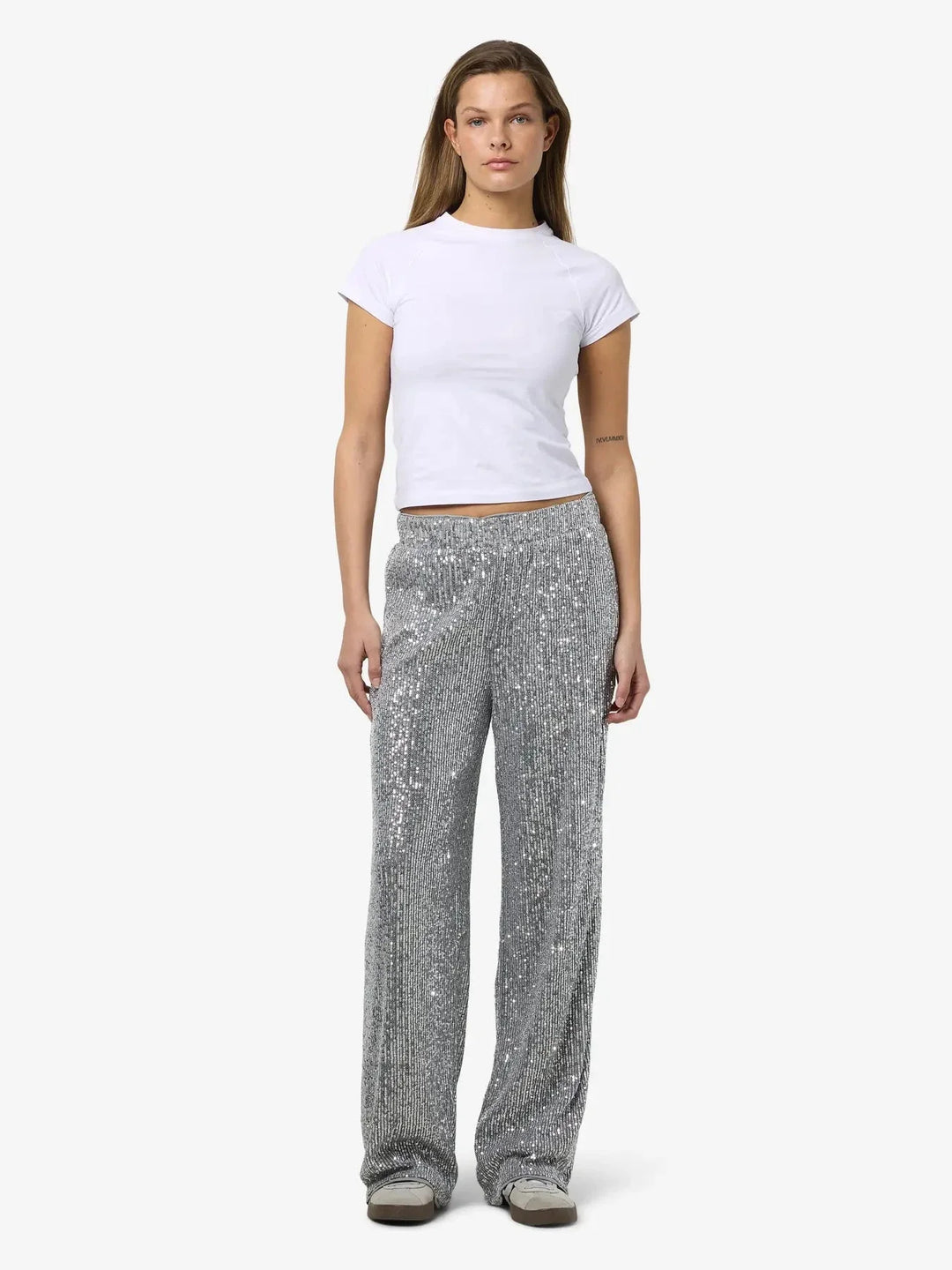 Noisy May - Nmscarlet Sequin Wide Pants - 4843311 Silver Bukser 