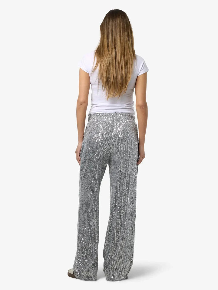 Noisy May - Nmscarlet Sequin Wide Pants - 4843311 Silver Bukser 