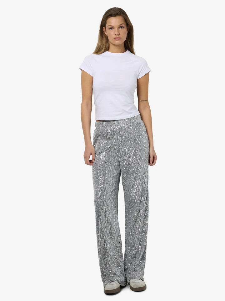 Noisy May - Nmscarlet Sequin Wide Pants - 4843311 Silver Bukser 