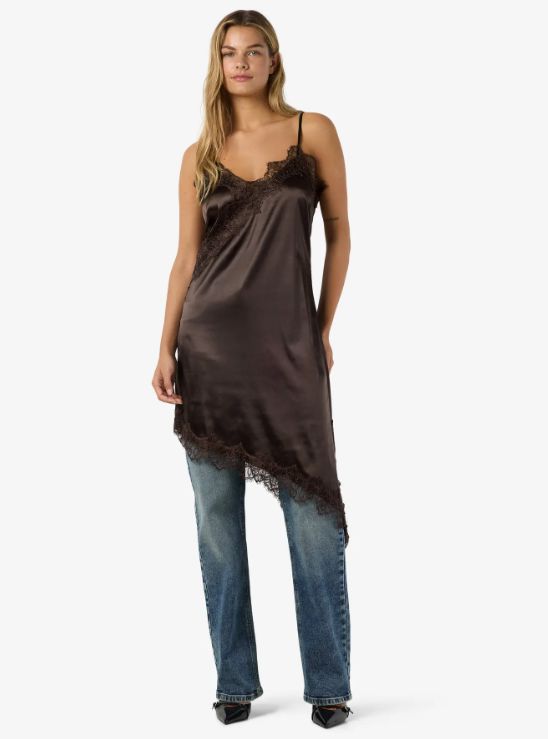 Noisy May - Nmsofie S/L Satin Lace Dress - 5079335 Chocolate Brown Kjoler 