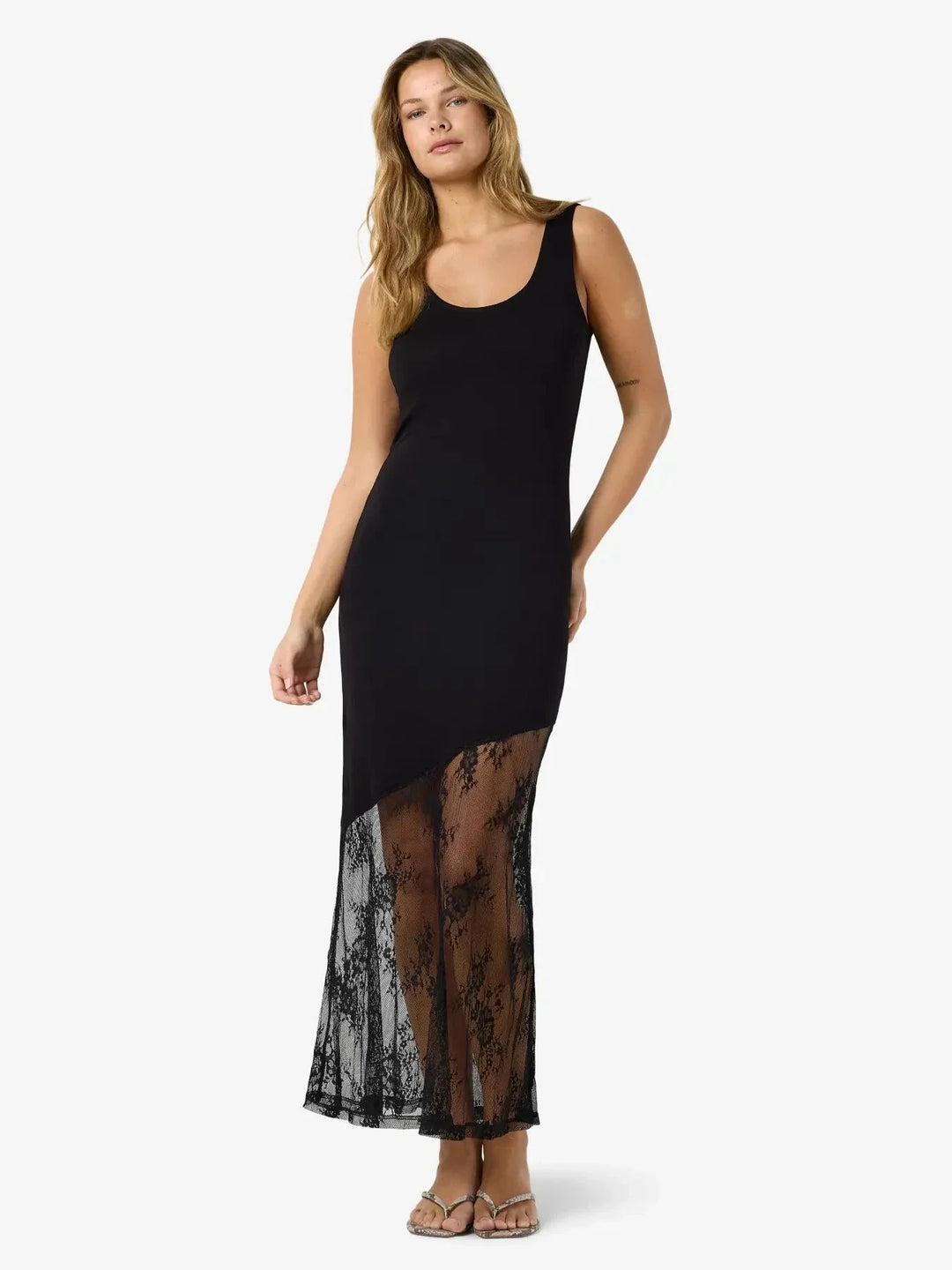 Noisy May - Nmtika S/L Long Assym Lace Insert Dress - 5124335 Black Kjoler 