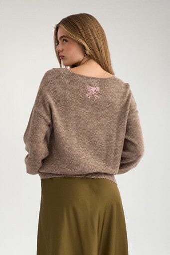 Nümph - Nuyppa Embroidery Pullover 707599 - Taupe Gray Melange Strikbluser 