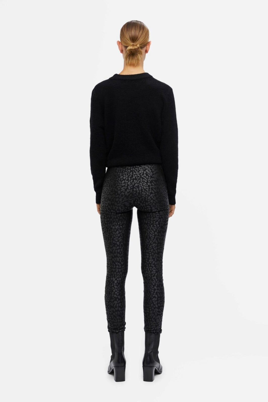 Object - Objbelle Coated Leggings - Black/Animal Bukser 
