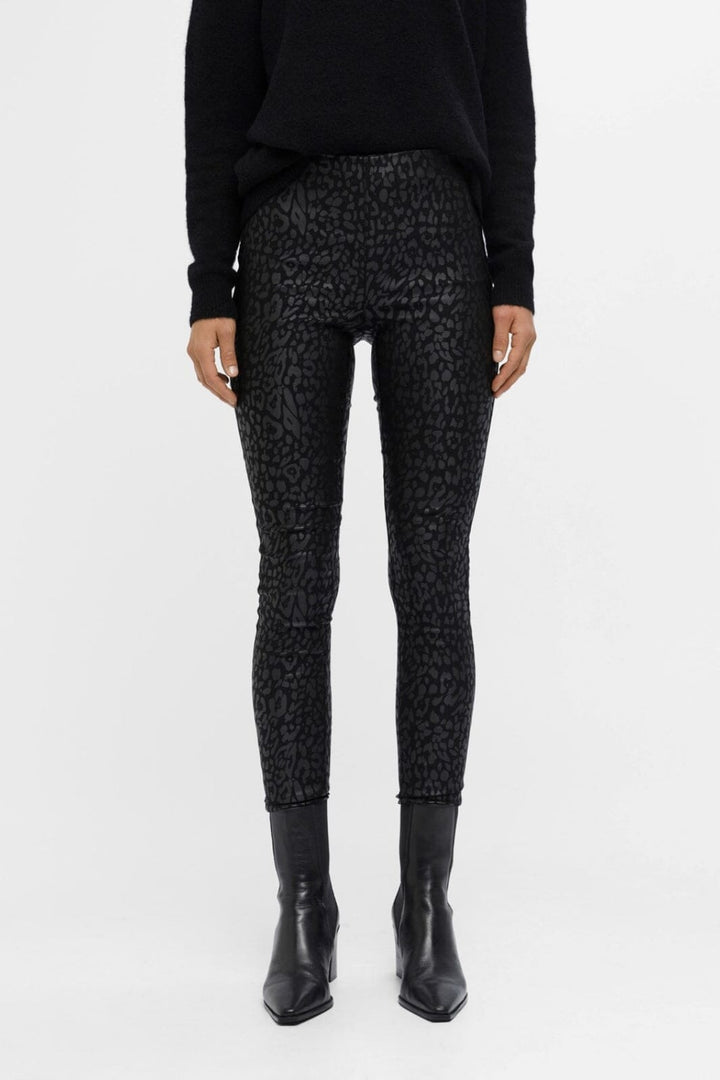 Object - Objbelle Coated Leggings - Black/Animal Bukser 