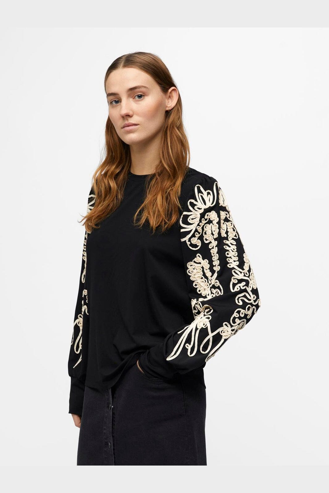 Object - Objcaroline Joana L/S Top - 4582747 Black Sandshell Tape