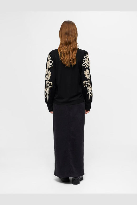 Object - Objcaroline Joana L/S Top - 4582747 Black Sandshell Tape