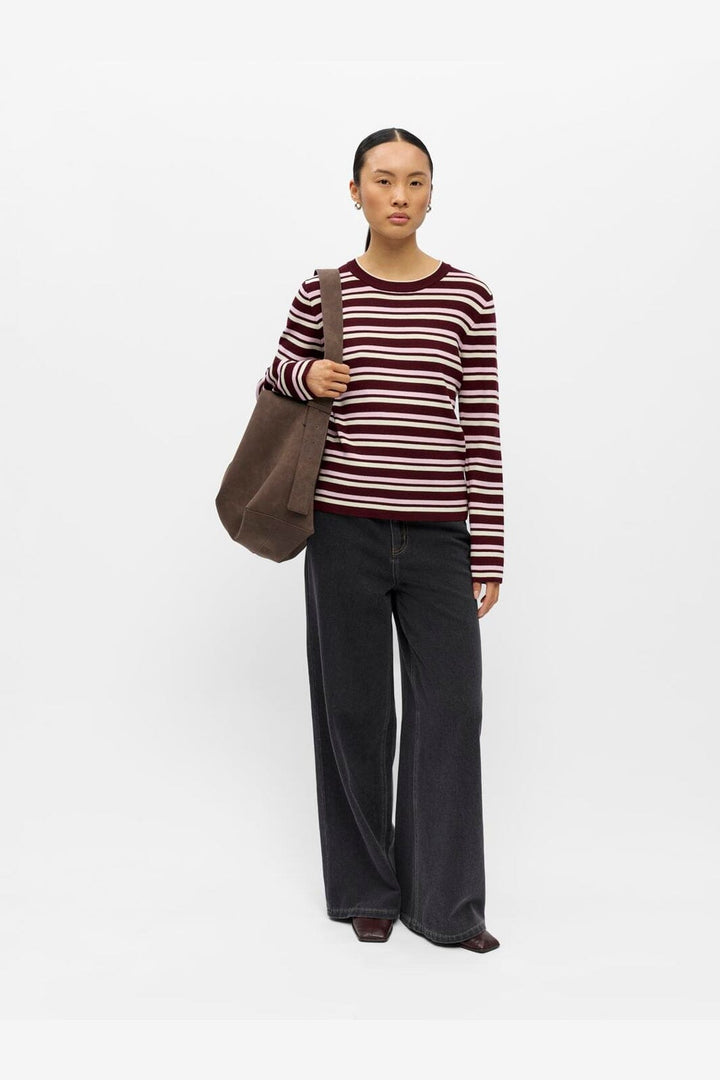 Object - Objester L/S Re Knit Pullover - 5162428 Windsor Wine Roseate Spoonbill + Birch