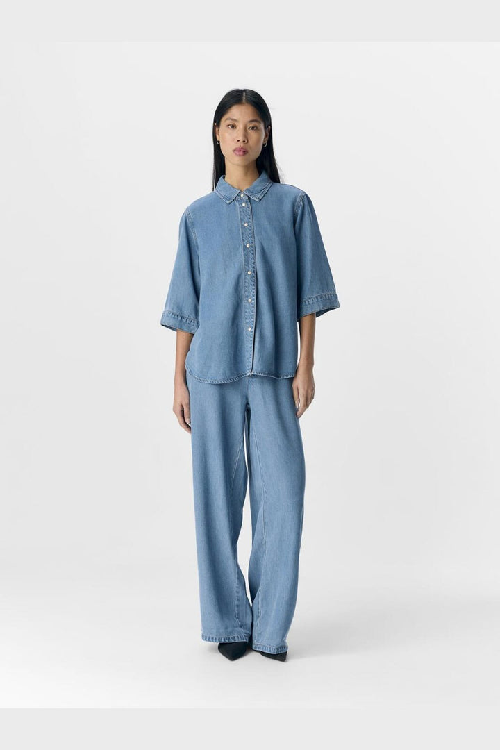 Object - Objframe 2/4 Re Denim Top - 4728299 Light Blue Denim