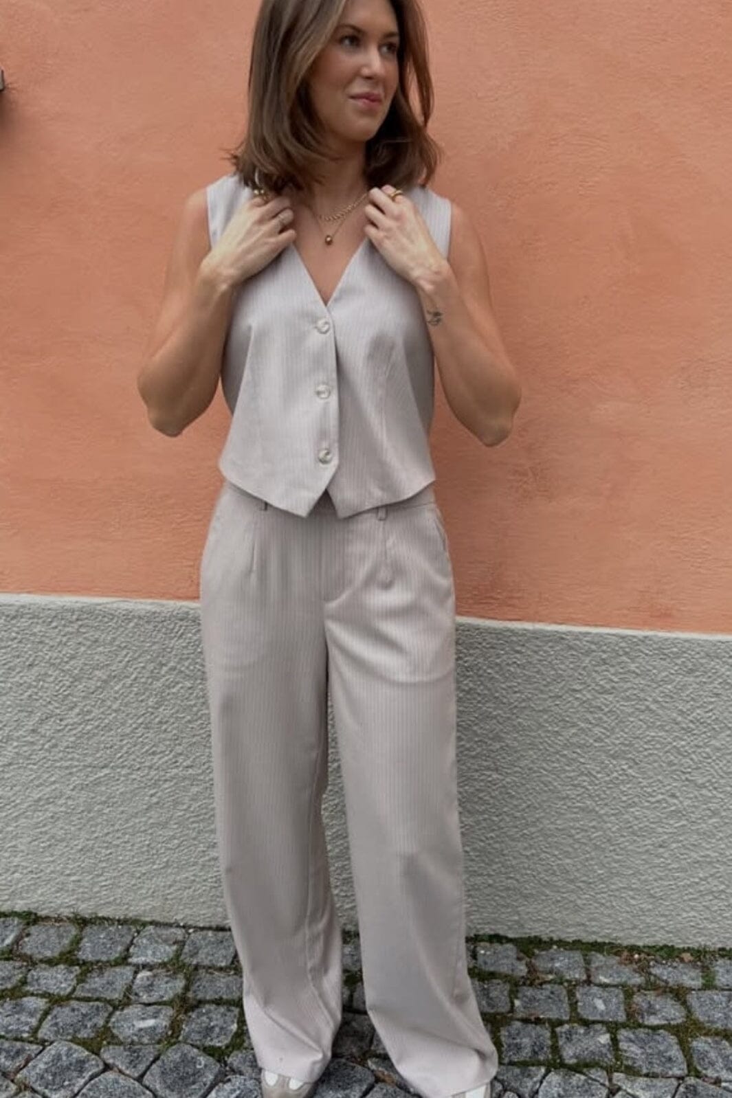 Object - Objlisa Wide Pant - 4925624 Sandshell Cloud Dancer Bukser 